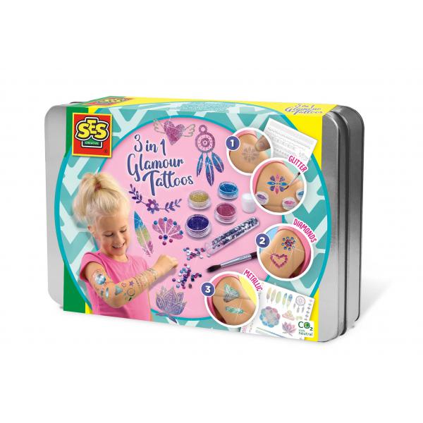 Tatuaggi Glamour 3 In 1 - Ses Creative - Multicolor - Bianco - Per Bambini Dai 5 Mesi