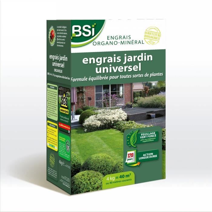 Bsi - Concime Organico Universale - Per Più Piante - Prato, Orto, Fiori... - Azione Lunga - 4kg - Fino A 40 M² - Uab