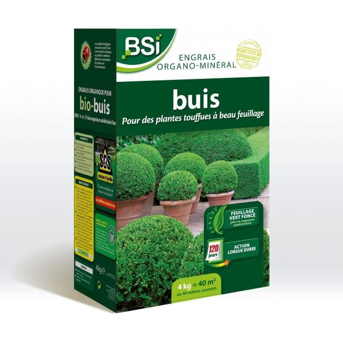 Bsi - Concime Biologico Per Bosso - Fogliame Verde Scuro Scintillante - Azione Lunga Durata - 4kg - Fino A 40 M² - Uab