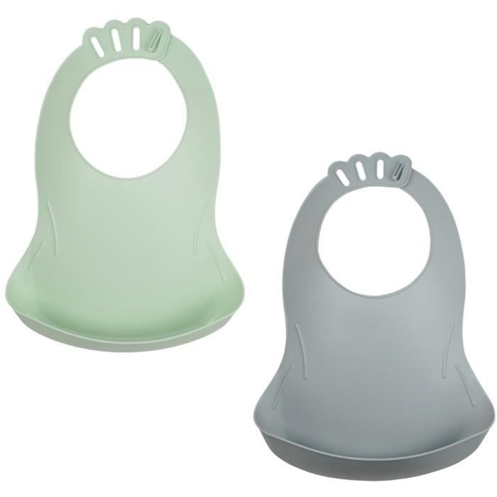 Set Di 2 Bavaglini Bibou Verde Celadon - Grigio Charm