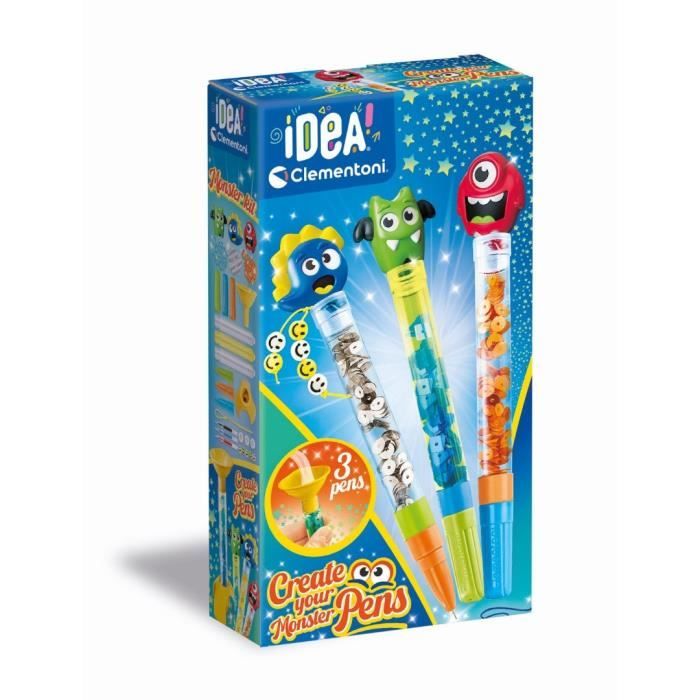 Clementoni - Crea Le Tue Penne - Mini Pen Workshop - Tema Mostri - 3 Da Creare - Dai 6 Anni In su