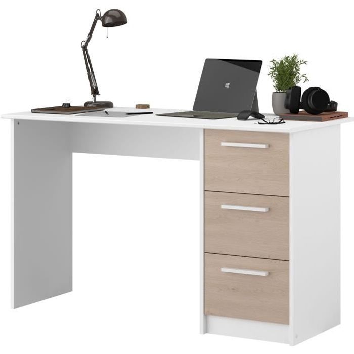 Office Essential Parisot 3 Cassetti - Decorazioni Chene E Bianche - L 121,2 X D 55 X H 74,5 Cm - Made In Francia