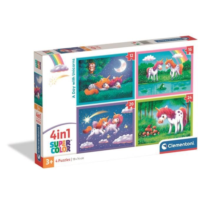 Clementoni - Puzzle 4 In 1 - Una Giornata Con Gli Unicorni