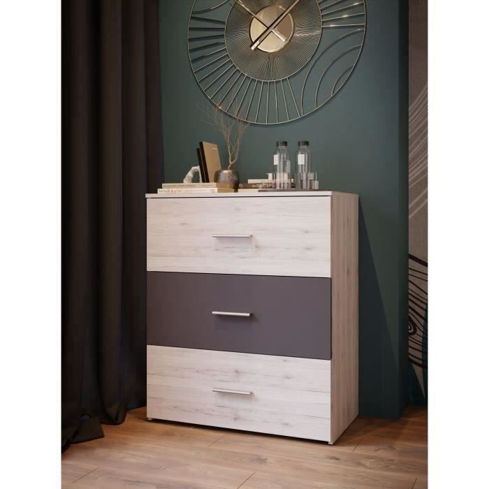 Cassettiera - Adria - 3 Cassetti - Rovere Cenere / Grigio Chiaro - 75,2 X 41,3 X 89,7 cm