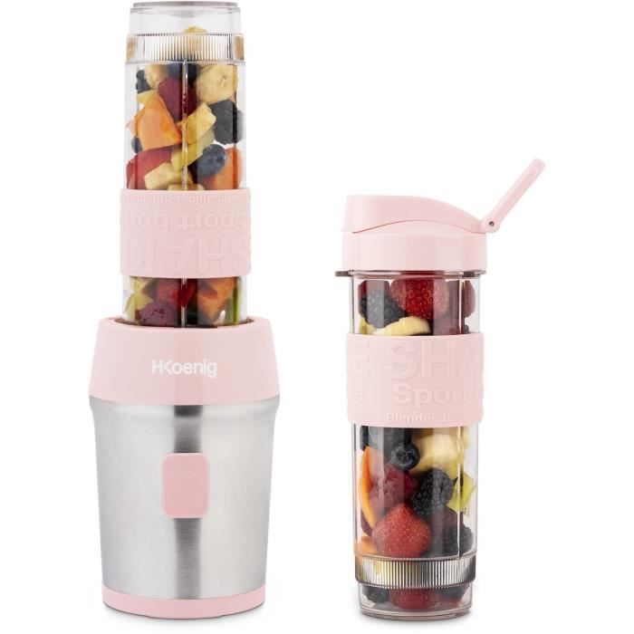 Mini Frullatore - Smoo12 - 300 W - 570 Ml - Rosa Pastello - 2 Bottiglie D'acqua Incluse