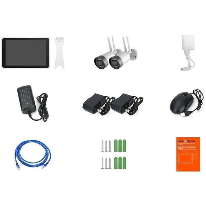 Kit 2 Telecamere WI-Fi + Schermo Nvr - Link2home - 3mp, Rilevamento Intelligente, Schermo Lcd 10.1