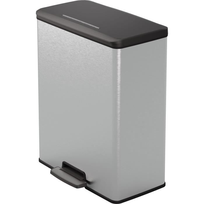 Pattumiera Rettangolare - Deco Bin - Curver - 65l - Design Moderno - 49 X 29 X 61 Cm - Grigio Metallizzato
