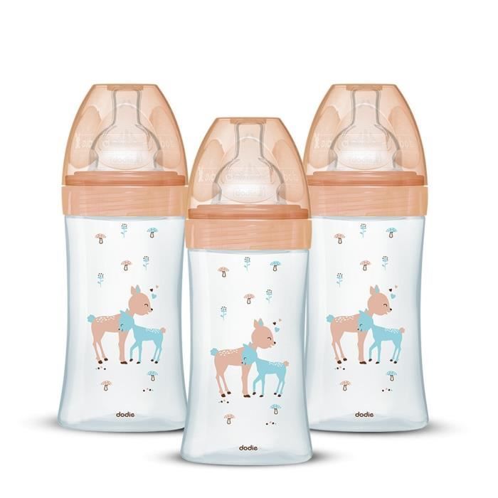 Set Di 3 Dodie Anti -Color Biberons Sensazione+ - Vetro - 270ml - 0-6 Mesi - Ciuccio Piatto - Deposito 2