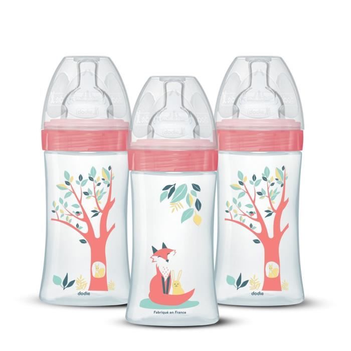 Set 3 Biberon - Dodie - Eb20 - 270 Ml - Tettarella Piatta - Rosa