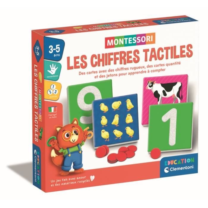 Montessori - Clementoni - Numeri Tattili - Gioco Educativo Apprendimento Numeri - 10 Carte Con Numeri Grezzi - Dai 3 Anni In su