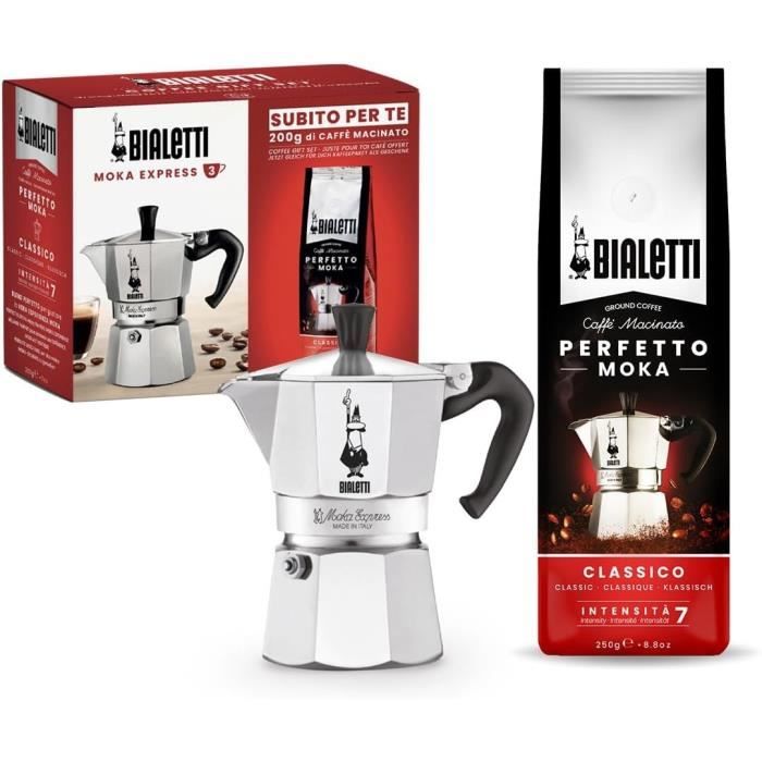 Caffettiera Italiana + 1 Caffè Perfetto Moka Classico - Bialetti - Moka - 3 Tazze - 0,30 L - Confezione Da 250 G - Argento