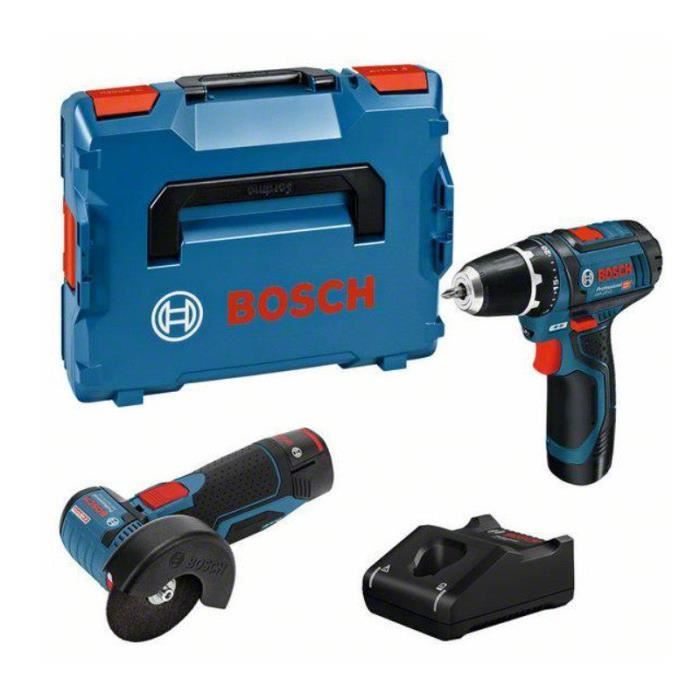 Confezione Da 2 Utensili Bosch Trapano Avvitatore Gsr 12V-15 + Smerigliatrice Angolare Gws 12V-76 + 2 Batterie 2ah 12v + Caricabatteria In L-Boxx