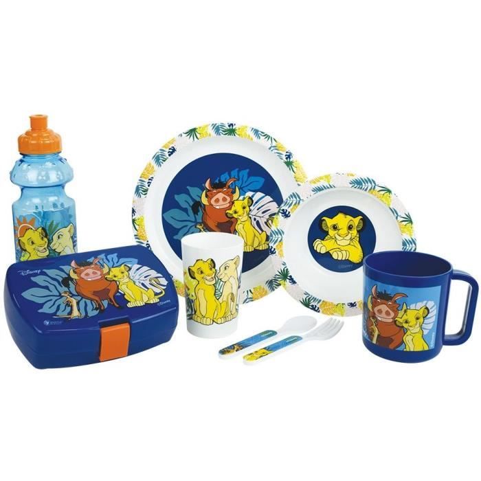 Set Di Stoviglie Disney Il Re Leone - Fun House - 006360 - Vetro, Piatto Fondo, Piatto Piano, Tazza, Bottiglia, Scatola Per Snack Con Posate