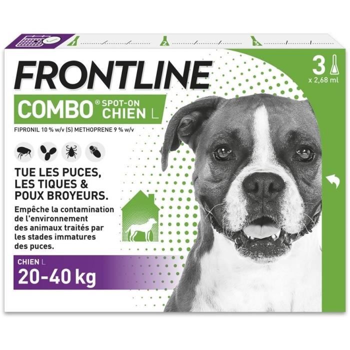 Frontline 3 Pipette Antiparassitarie Combo Cane - 20-40 Kg - Pulci, Zecche, Pidocchi Masticatori