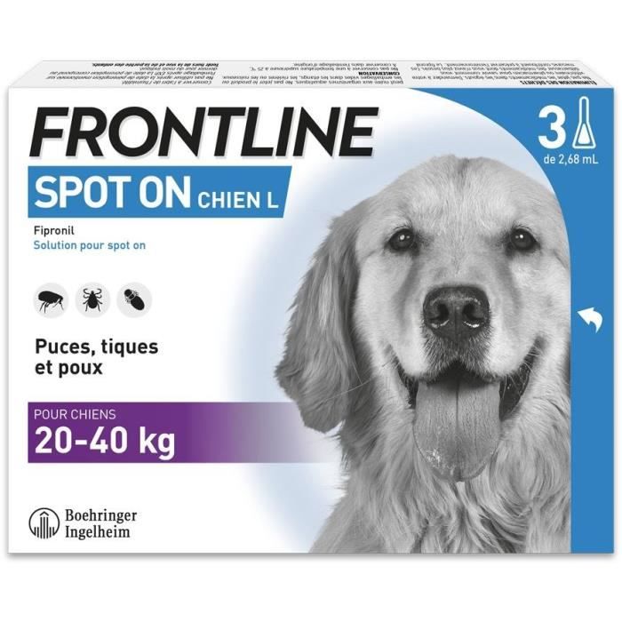 Frontline 3 Spot On Pipette Antiparassitarie Per Cani - 20-40 Kg - Pulci, Zecche, Pidocchi