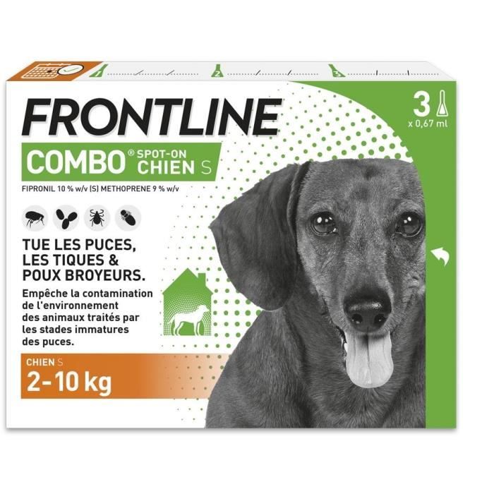 Frontline 3 Combo Pipette Antiparassitarie Per Cani - Da 2 A 10 Kg - Pulci, Zecche, Pidocchi Masticatori