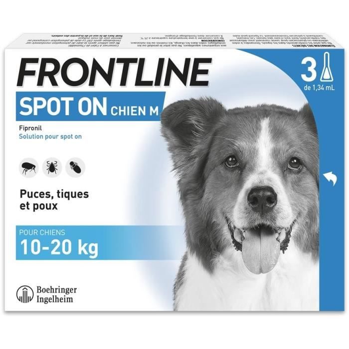 Frontline 3 Spot On Pipette Antiparassitarie Per Cani - Da 10 A 20 Kg - Pulci, Zecche, Pidocchi