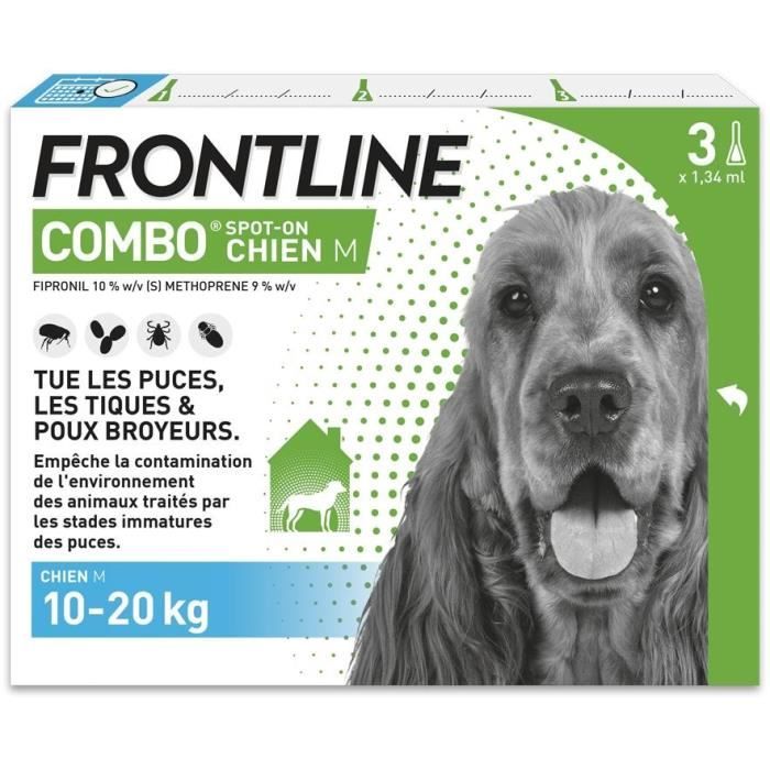 Frontline 3 Pipette Antiparassitarie Combo Cane - Da 10 A 20 Kg - Pulci, Zecche, Pidocchi Masticatori