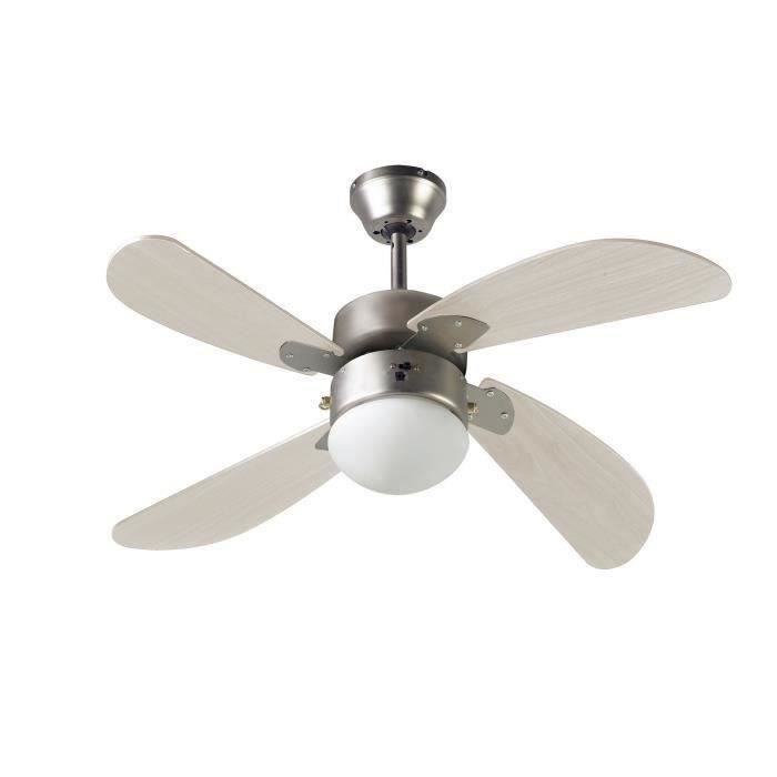 Farelek - Bermudes Ø 107 Cm - Ventilatore Da Soffitto Reversibile, 4 Pale Rovere Chiaro + Illuminazione 1 Globo 60w E27 - 112423
