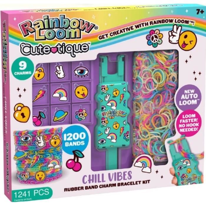 Kit Automatico Per La Creazione Di Braccialetti Con Elastici - Bandai - Rainbow Loom Cute Tique - Contiene 1200 Elastici E Accessori