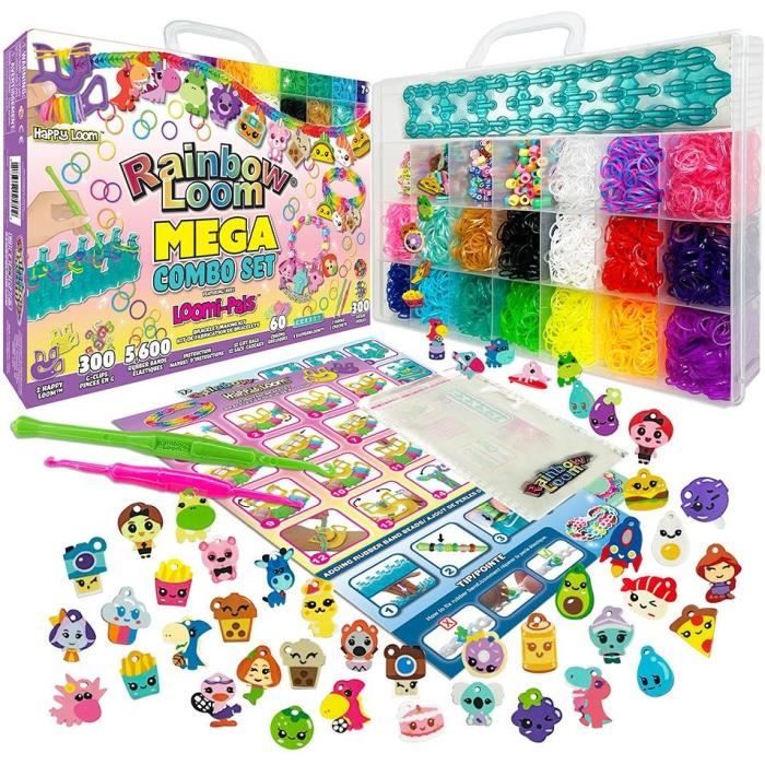Bandai - Rainbow Loom Mega Combo Set - Creazione Di Braccialetti - Telaio Con 5600 Elastici - Ciondoli E Perline - Cd00101