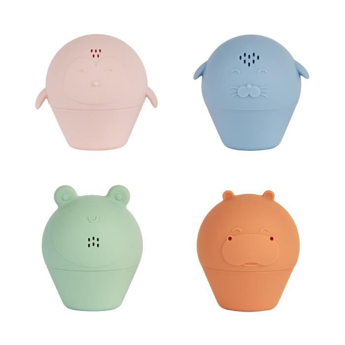 Badabulle Set Di 4 Irrigatori Da Bagno - Giocattoli Da Bagno In Morbido Silicone - Aperti Per Essere Lavati