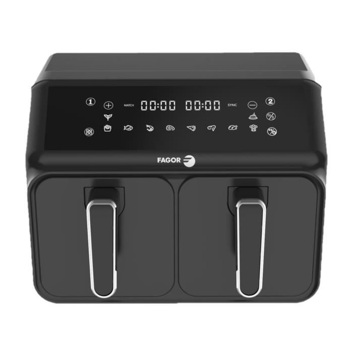 Airfryer 8l - Fagor - Friggitrice Senza Olio 2 Vasche Da 4l - 2200w - 8 Programmi - Nero