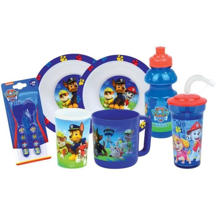 Set Di Piatti - Fun House - Paw Patrol - Vetro, 2 Piatti Fondi Ø16 Cm, Posate, Borraccia, Bicchiere E Tazza