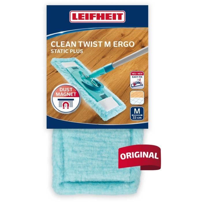 Leifheit Clean Twist M Ergo Static Plus 52124 Fodera Di Ricambio Per Mocio Piatto, Fodera Per Lavaggio A Secco, Rimozione Polvere