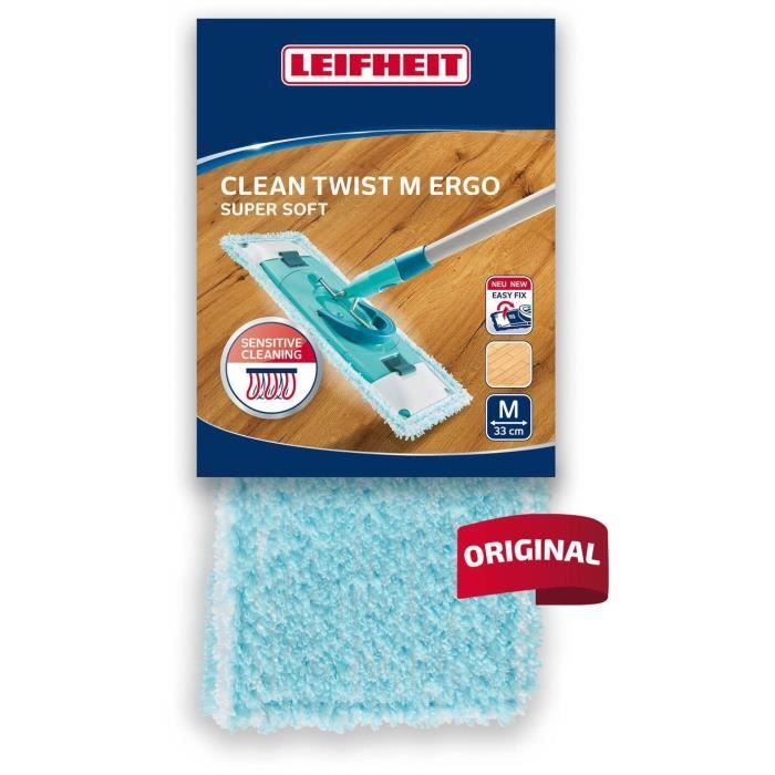 Leifheit Clean Twist M Ergo Super Soft 52122 Coprispazzola Di Ricambio Per Mocio Piatto, Rivestimento Speciale Per Pavimenti Fragili
