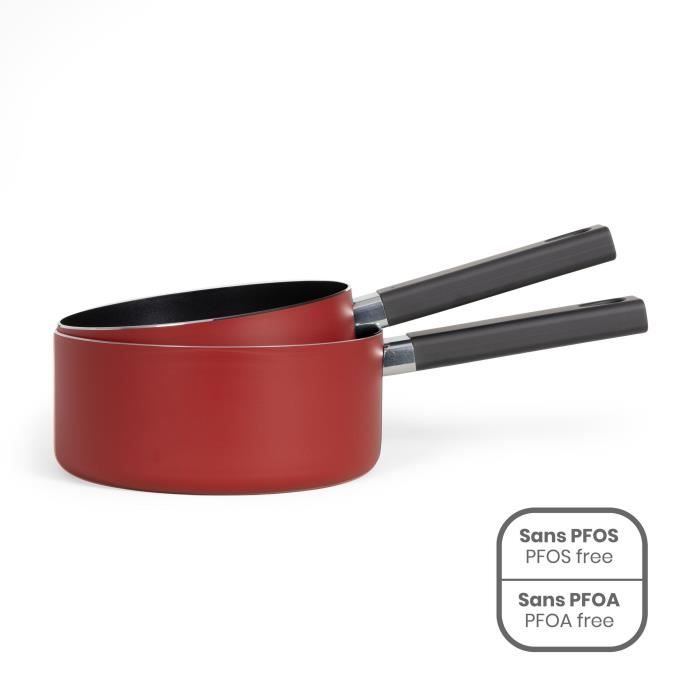 Set Di 2 Pentole - Livoo - Mep154r - Antiaderente Senza Pfoa Né Pfos - Manico In Silicone - Tutti I Piani Cottura, Inclusa Induzione