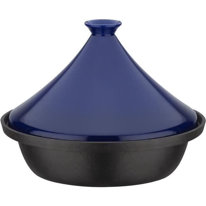 Tajine In Ghisa Massiccia - Gsw - 30 X 22 Cm - Coperchio In Ceramica - Induzione - Blu