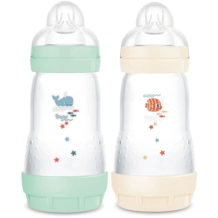Set 2 Biberon - Mam - Easy Start - AntI-Colica Classico - 260 Ml - Portata 2 Tettarella - Menta + Cotone