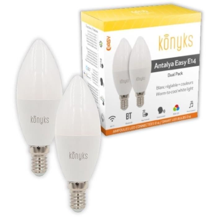 2 Lampadine Led - Konyks - Antalya Easy E14 - Wifi + Bt - 5 W - 350 Lumen - Colori + Bianco - Compatibile Alexa / Google Home