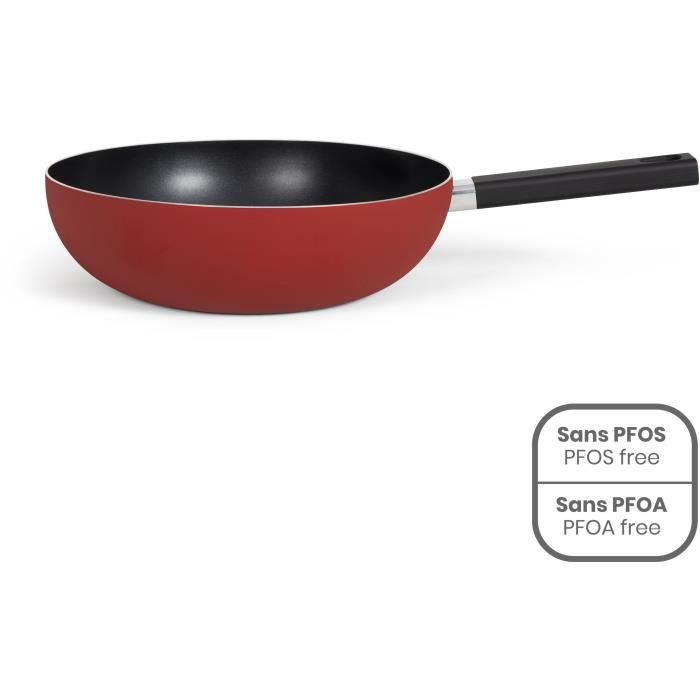 Premier Chef - Wok 32 Cm - Livoo - Mep156r - Antiaderente Senza Pfoa Né Pfos - Manico In Silicone - Tutti I Piani Cottura, Inclusa L'induzione
