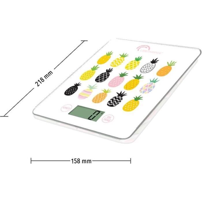Little Balance 8341 Bilancia Da Cucina Elettronica Sottile - 5 Kg / 1 G - Piano In Vetro Temperato - Extra Piatto - Bd Ananas - Image 3