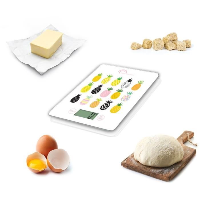 Little Balance 8341 Bilancia Da Cucina Elettronica Sottile - 5 Kg / 1 G - Piano In Vetro Temperato - Extra Piatto - Bd Ananas - Image 4