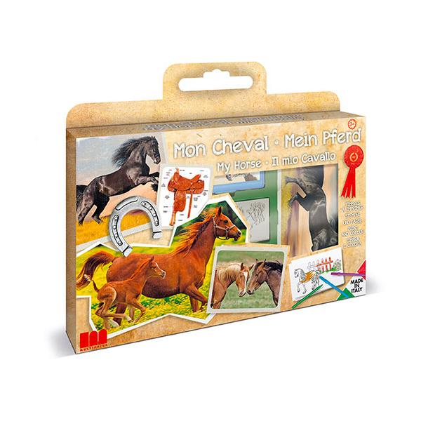 Scatola Per Timbri - Multiprint - 7895 - Cavalli - 7 Timbri In Legno E Lattice, Pennarelli Giotto, Album Da Colorare