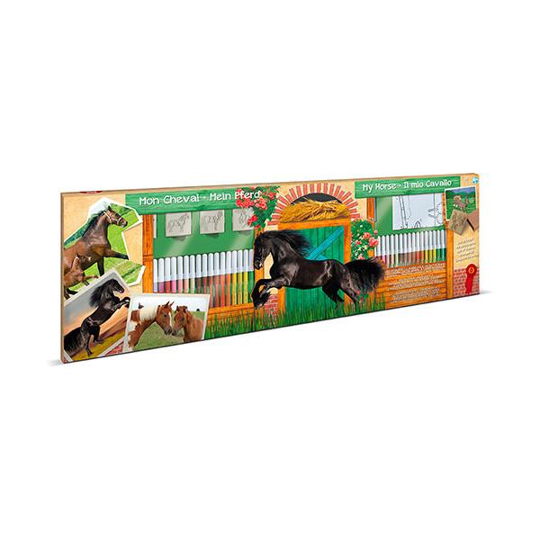 Scatola Da Colorare - Multiprint - 18895 - 60 Pennarelli 4 Timbri Cavalli