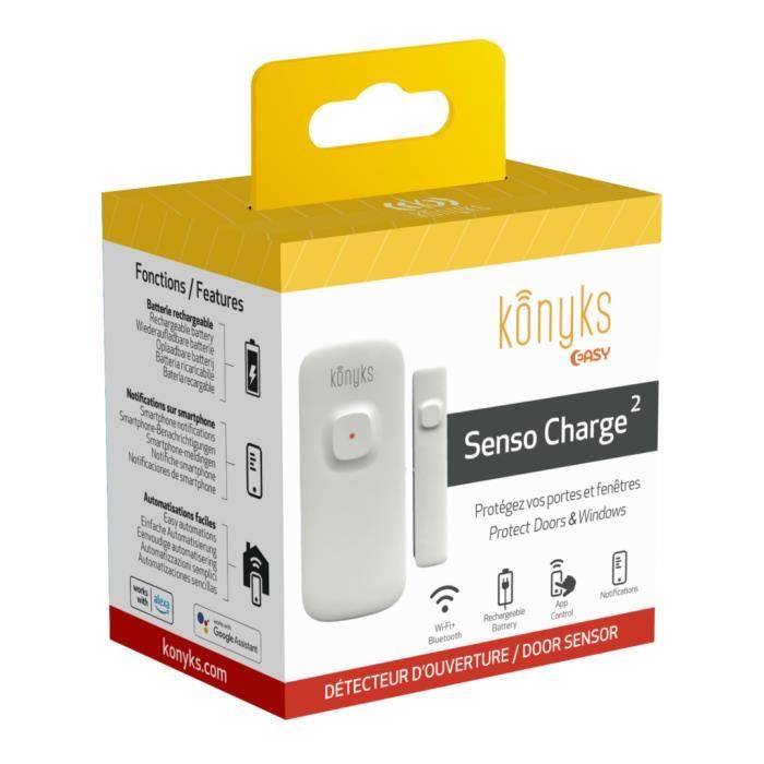 Konyks Senso Charge 2 - Rilevatore Di Apertura WI-Fi Per Porte E Finestre A Batteria, Autonomia 1 Anno, Notifiche Smartphone