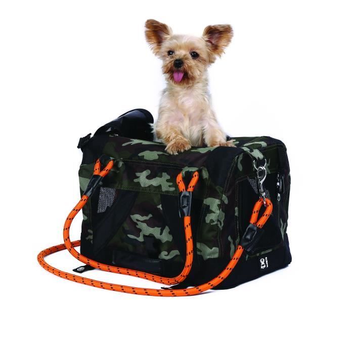 Borsa Da Trasporto - M Pets - Remix 2 In 1 Camouflage & Orange - 41 X 28 X 28 Cm - Pieghevole - Leggera - Cintura A Pettorina