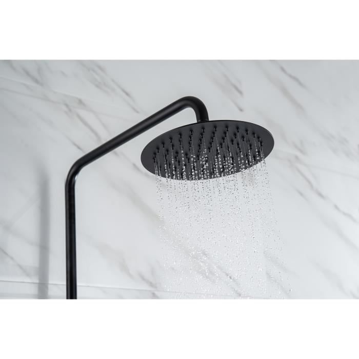 Oceanic Colonna Doccia - Miscelatore Termostatico - Testa Tonda Alta Diametro 20 Cm - Nero Opaco - Image 3