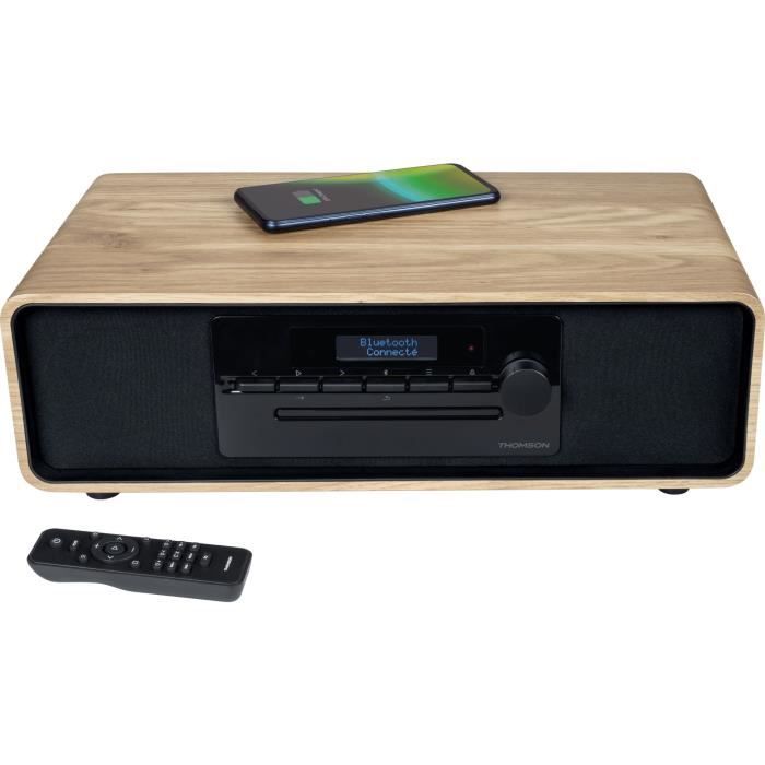 Microsistema Bluetooth - Thomson - Legno/nero - Radio Fm/dab+/cd/mp3/usb/induzione, 75w, Display Lcd, Telecomando, Alimentatore. 230 V