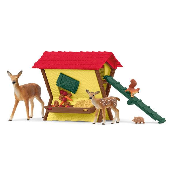 Capanna Degli Animali Della Foresta, Cassapanca Schleich Con Capanna, 1 Cerva, 1 Cerbiatto, 1 Scoiattolo, 1 Riccio, Per Bambini Dai 3 Anni - Schle