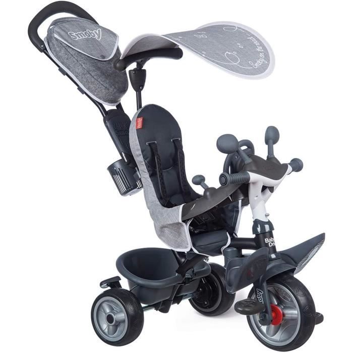 Smoby - Triciclo Baby Driver Plus Grigio - Bici Evolutiva Per Bambini Da 10 Mesi - Ruote Silenziose - Freno Di Stazionamento