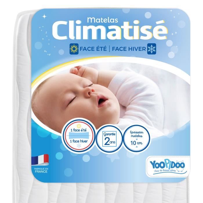 Yoopidoo - Materasso Baby Climatizzato - 60x120 Cm - 1 Lato Estivo Fresco / 1 Lato Invernale Imbottito - Senza Trattamento Chimico