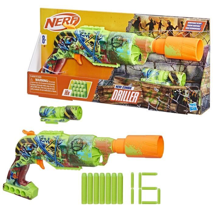 Nerf Zombie Driller, LanciA-Freccette, Cilindro Rotante, Età 8+