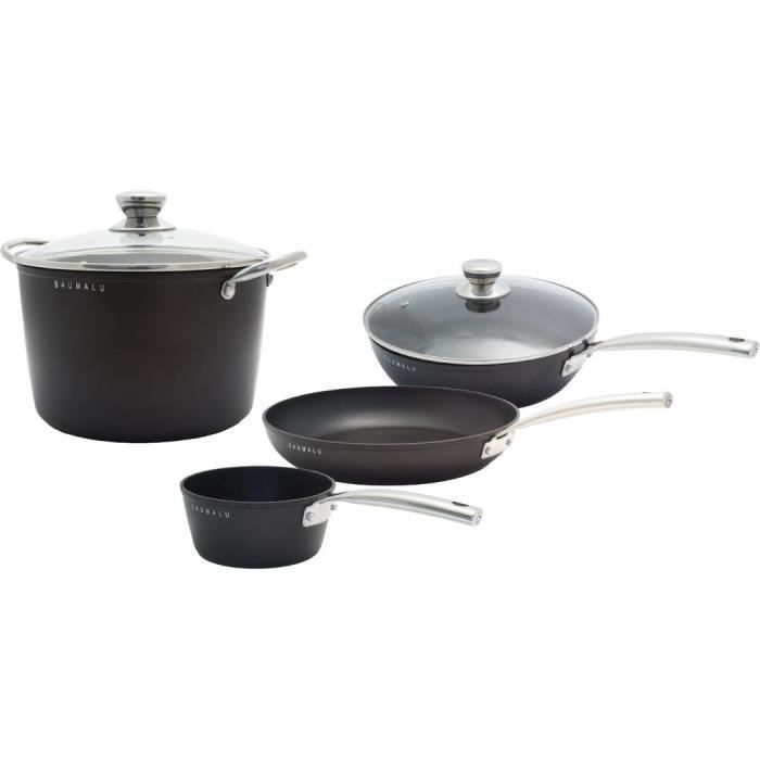 Set Di Pentole - Tutti I Piani Cottura, Inclusa L'induzione - Baumalu - Alluminio Forgiato - Antiaderente - 4 Pezzi - Nero