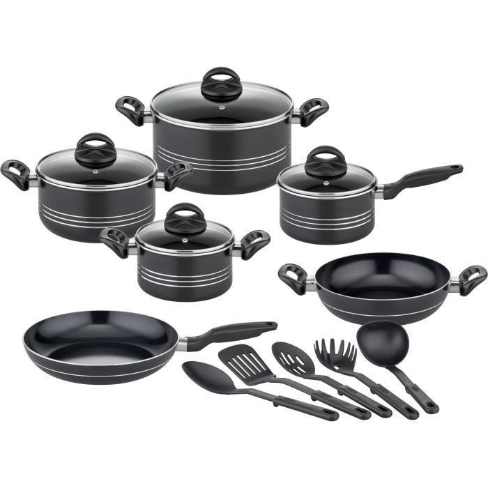 Set Di Pentole - Induzione - Gsw - Milano Nero - 15 Pezzi - Alluminio Massiccio - Nero