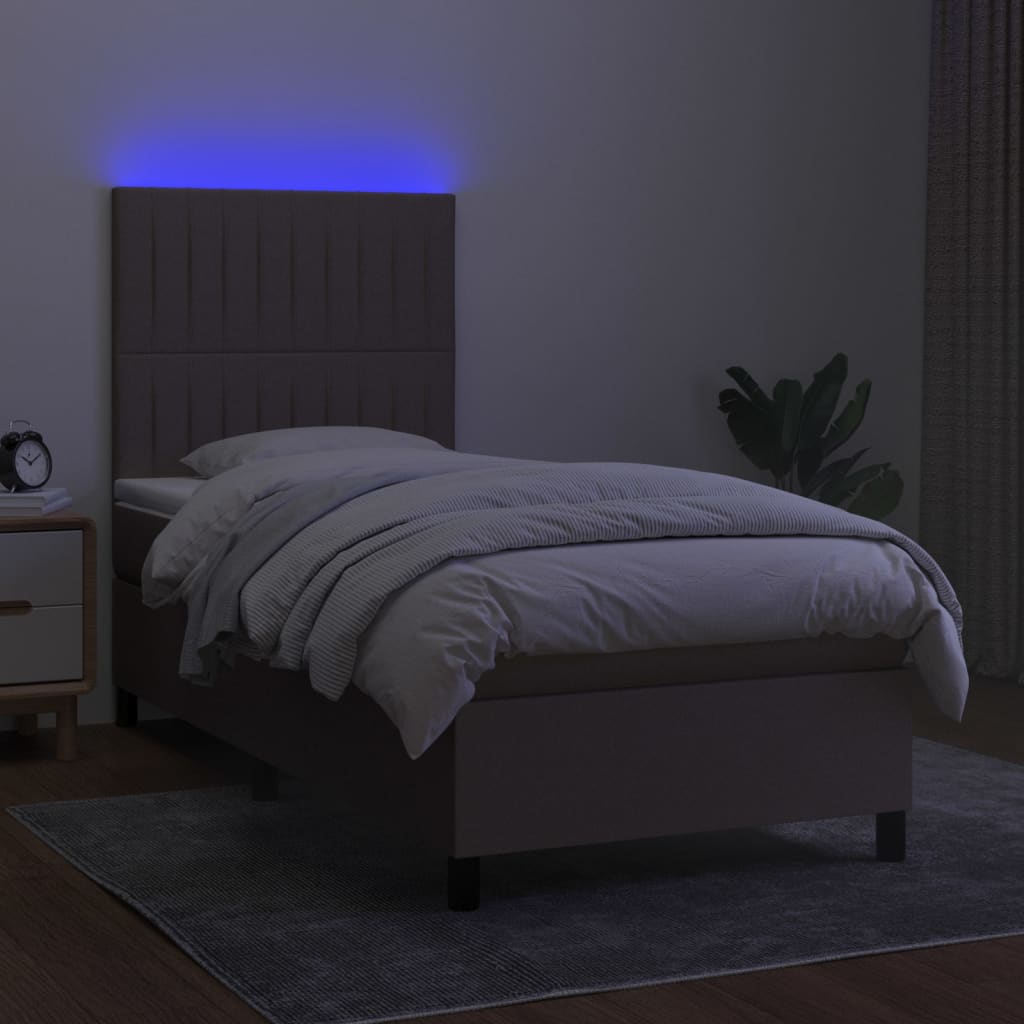 vidaXL Boxspringbett mit Matratze & LED Taupe 90x200 cm Stoff - Image 4